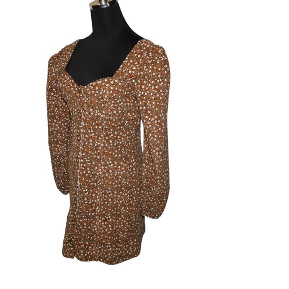 Free People Call Me Cord Mini Dress Size 4 Brown Floral - Picture 2 of 10
